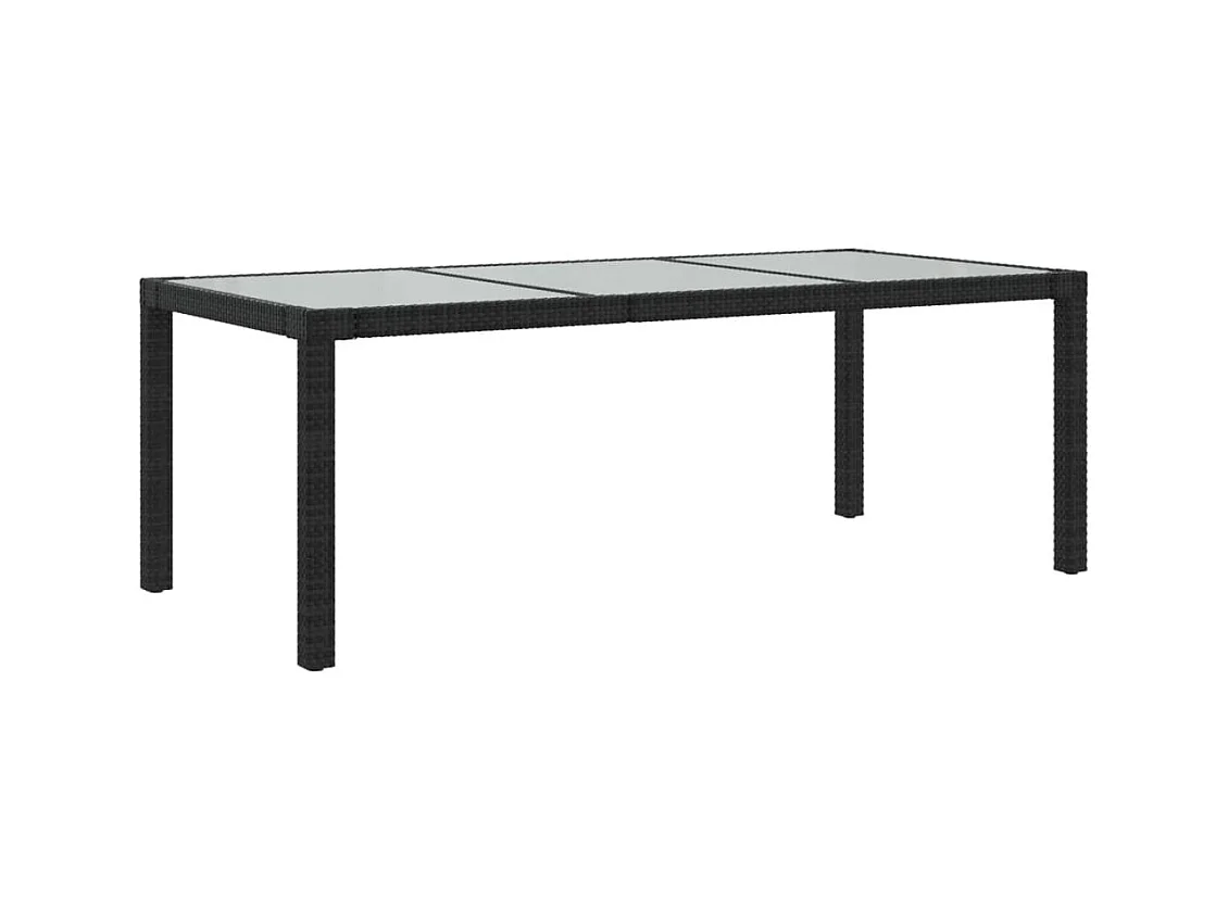Table de jardin Noir 190x90x75 cm Verre trempé/résine tressée GHR92308