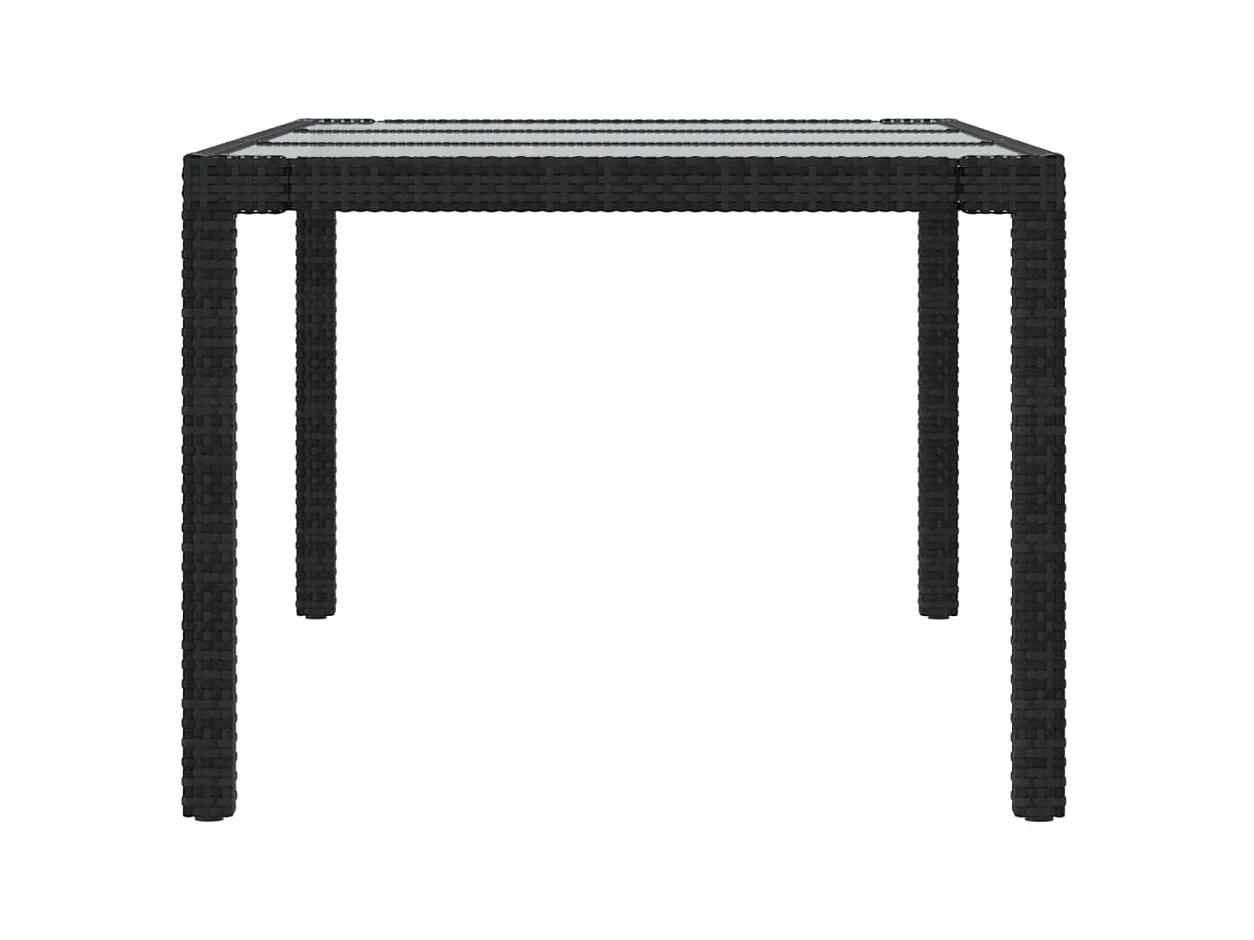 Table de jardin Noir 190x90x75 cm Verre trempé/résine tressée GHR92308