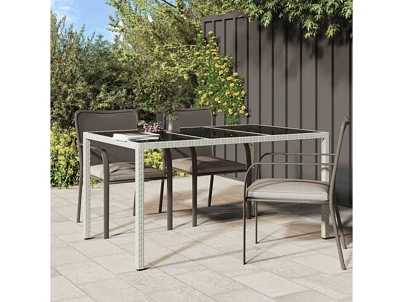 Table de jardin 150x90x75 cm Verre trempé/résine tressée Blanc GHR47652