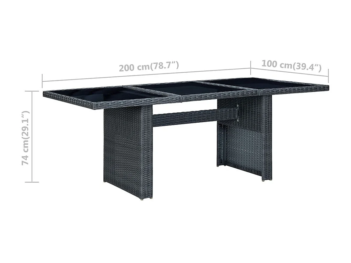 Table de jardin Gris foncé Résine tressée et verre trempé GHR16037