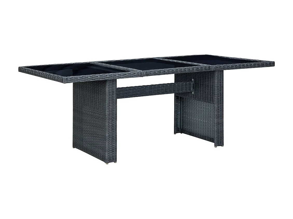 Mesa de comedor de jardín de ratán sintético y vidrio templado gris oscuro KOW65429