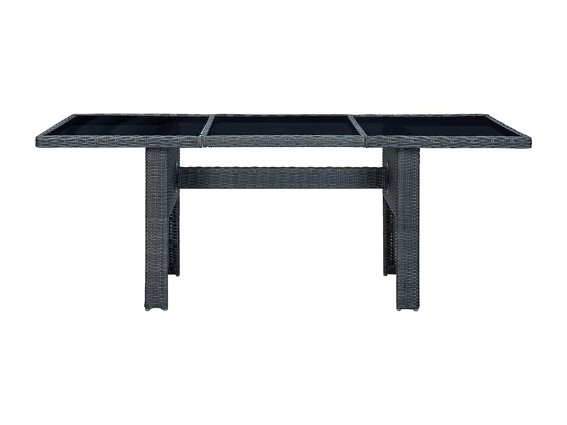Mesa de comedor de jardín de ratán sintético y vidrio templado gris oscuro KOW65429