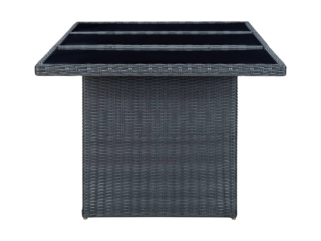 Mesa de comedor de jardín de ratán sintético y vidrio templado gris oscuro KOW65429