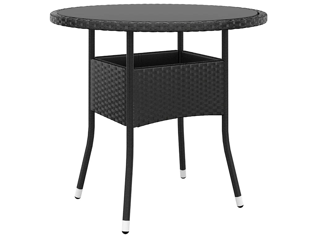 Tuintafel Ø80x75 cm gehard glas en poly rattan zwart NL954397