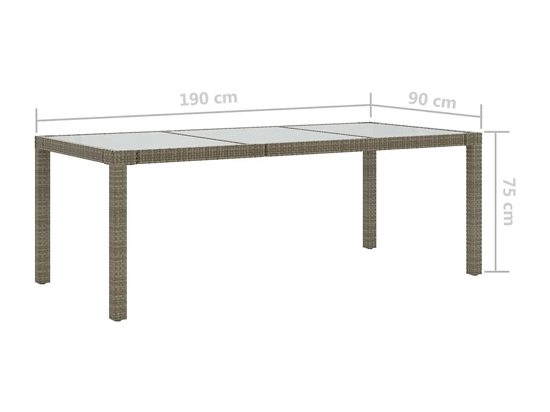 Table de jardin Gris 190x90x75 cm Verre trempé/résine tressée GHR17402