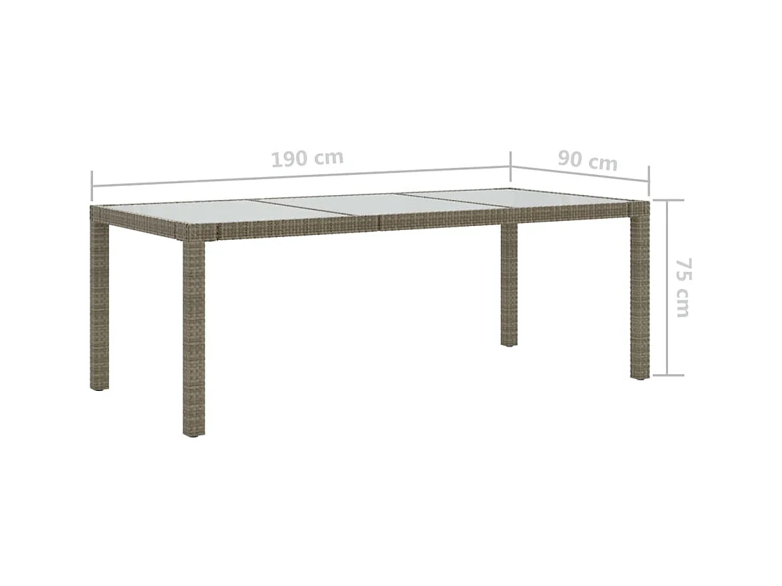 Table de jardin Gris 190x90x75 cm Verre trempé/résine tressée GHR17402