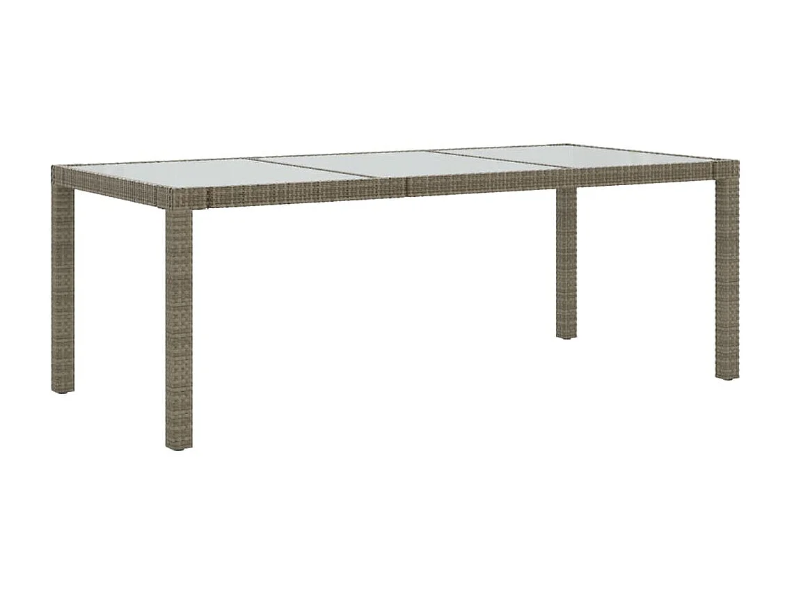 Table de jardin Gris 190x90x75 cm Verre trempé/résine tressée GHR17402