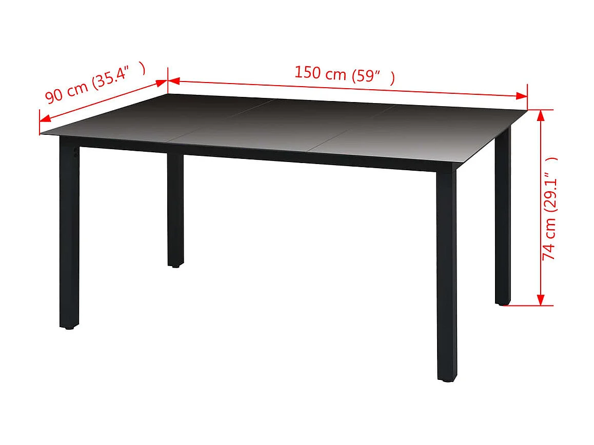 Table de jardin Noir 150 x 90 x 74 cm Aluminium et verre GHR43901