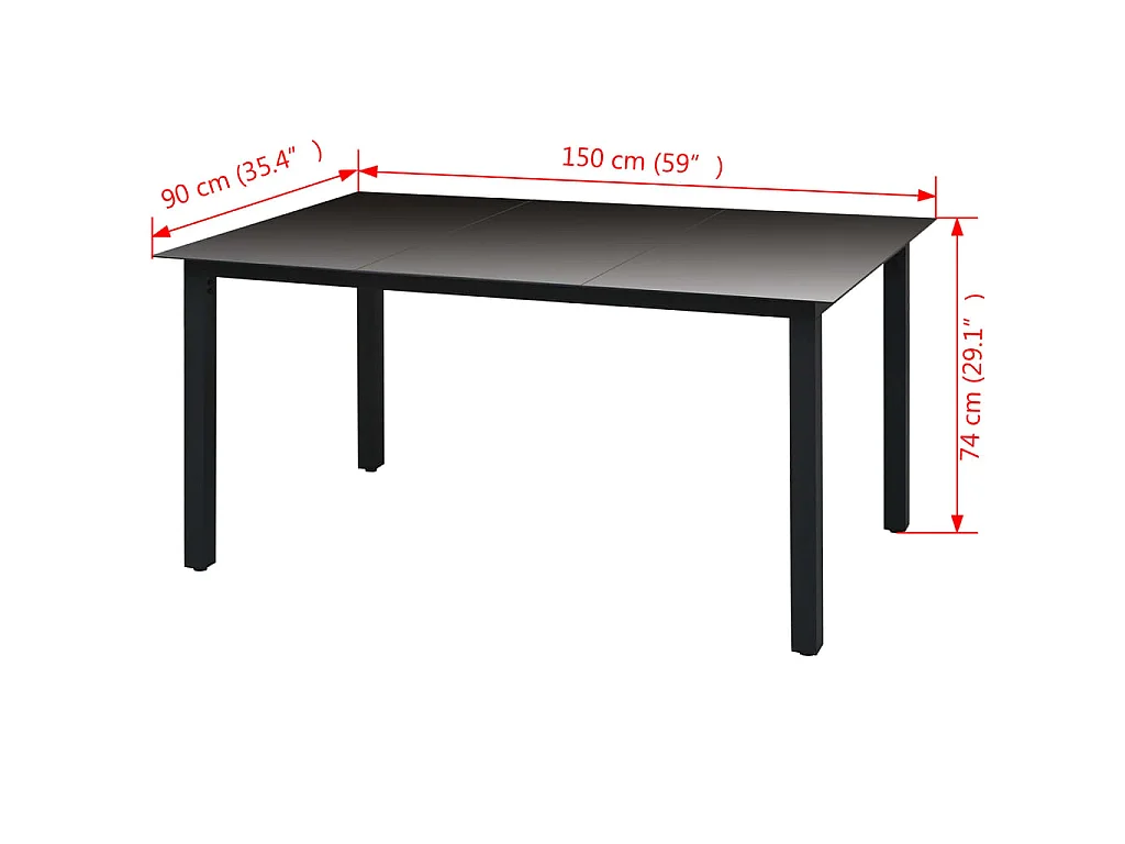 Tuintafel 150x90x74 cm aluminium en glas zwart NL363125