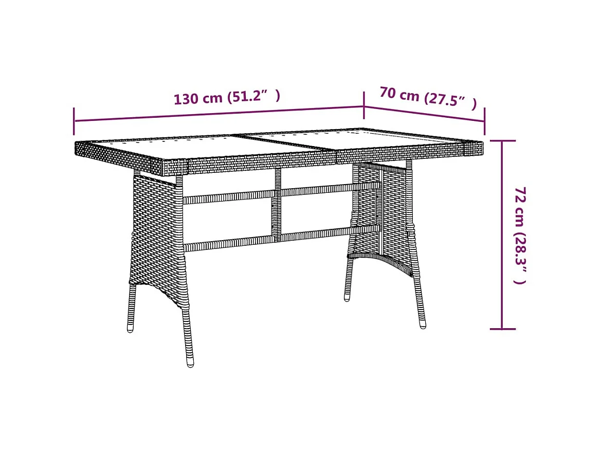 Table de jardin Gris 130x70x72 cm Résine tressée et acacia GHR48992