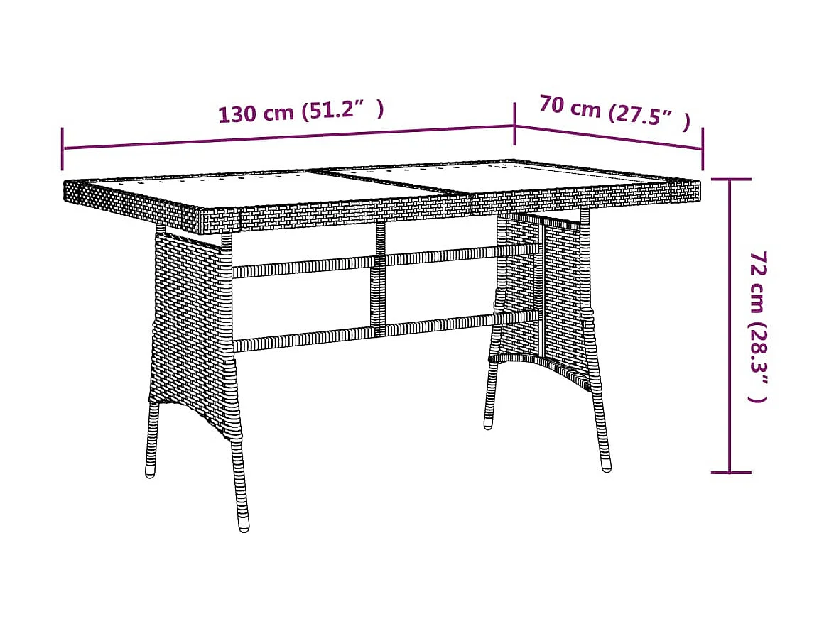 Mesa de jardim 130x70x72 cm vime PE e acácia maciça cinzento PT564656