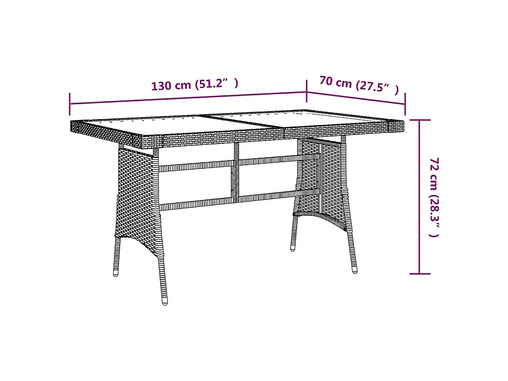 Tuintafel 130x70x72 cm poly rattan en massief acaciahout grijs NL966562