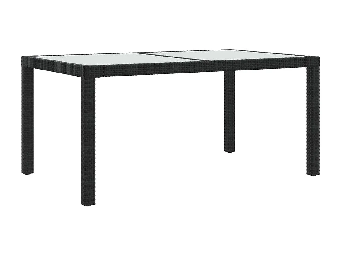 Table de jardin 150x90x75cm Verre trempé et résine tressée Noir GHR34363