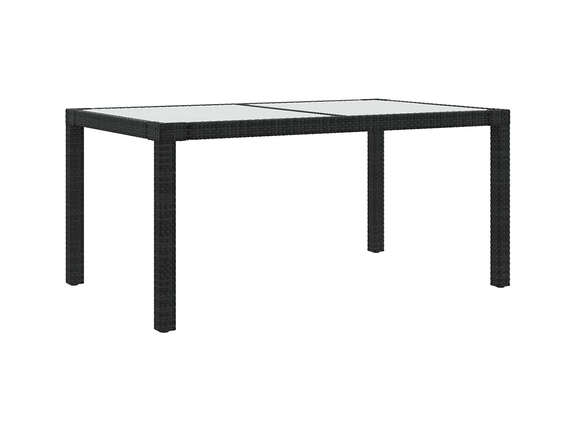 Table de jardin 150x90x75cm Verre trempé et résine tressée Noir GHR34363