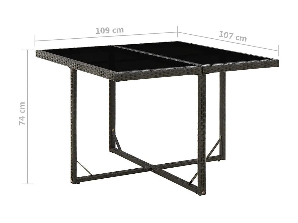 Mesa de jardim 109x107x74 cm vime PE e vidro preto PT734888