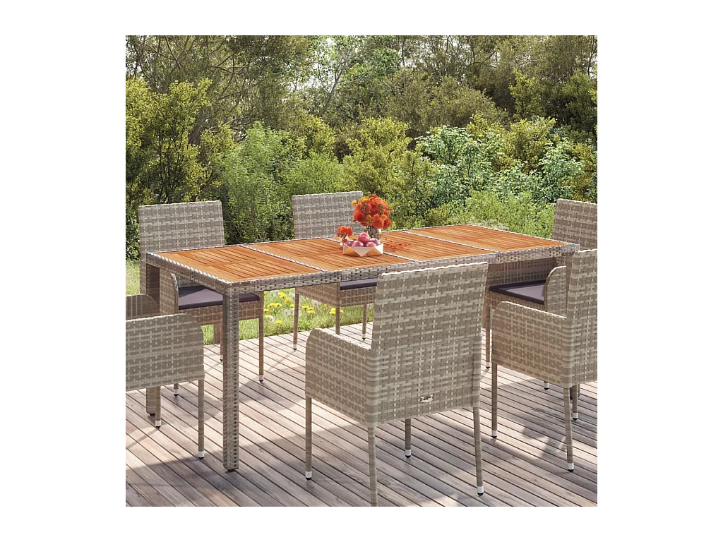 Table de jardin dessus en bois Gris 190x90x75 cm Résine tressée GHR59078