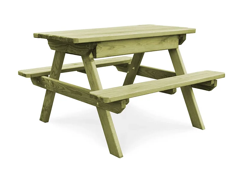 Mesa de pícnic y bancos niños madera pino impregnada 90x90x58cm KOW67793