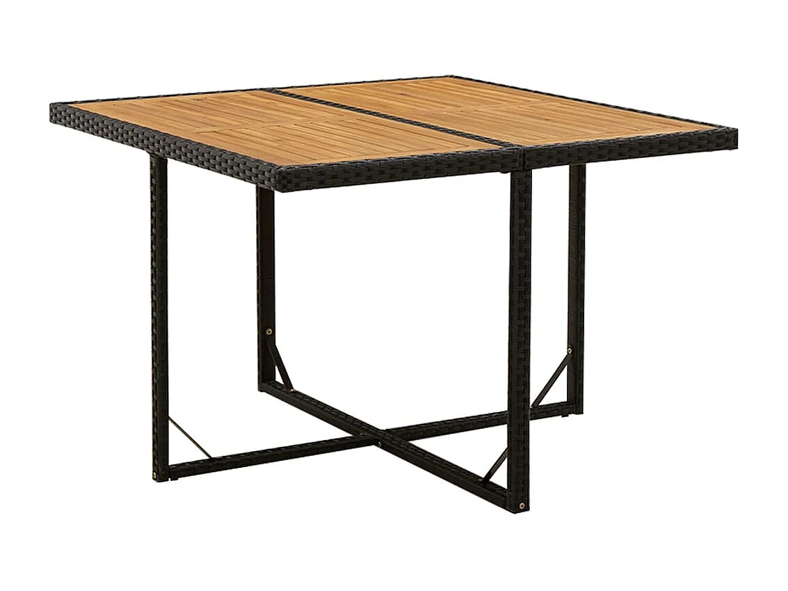 Mesa de comedor de jardín ratán sintético madera acacia negro 109x107x74cm KOW32622