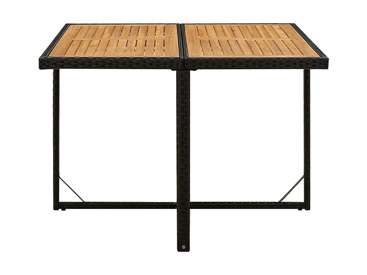 Mesa de comedor de jardín ratán sintético madera acacia negro 109x107x74cm KOW32622
