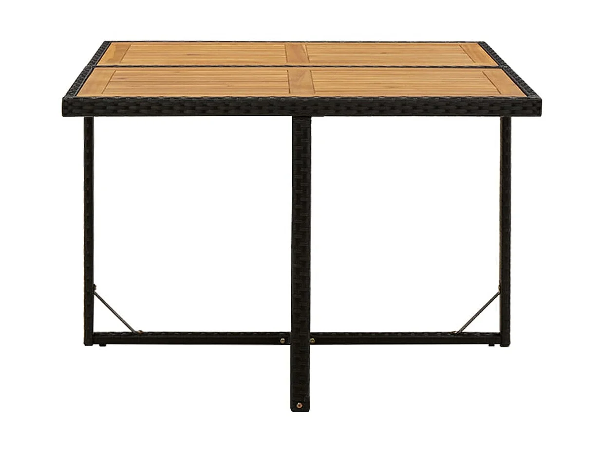Mesa de comedor de jardín ratán sintético madera acacia negro 109x107x74cm KOW32622