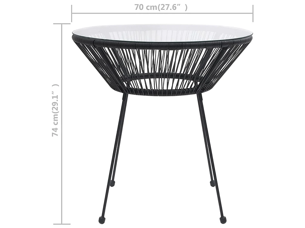 Table de salle à manger de jardin Noir Ø70x74 cm Rotin et verre GHR16818