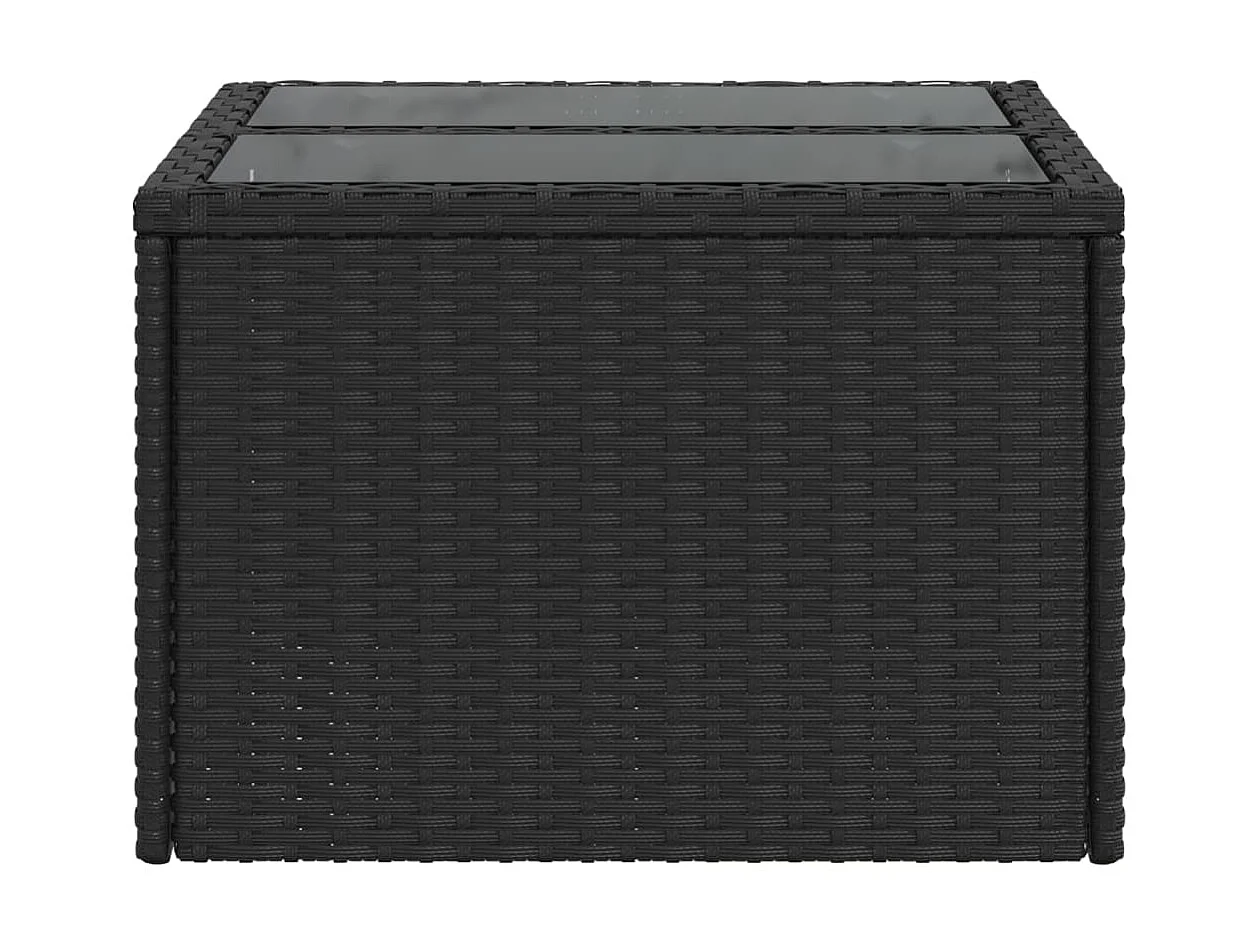 Mesa de comedor de jardín superficie de vidrio ratán PE negro 55x55x37 cm KOW72837