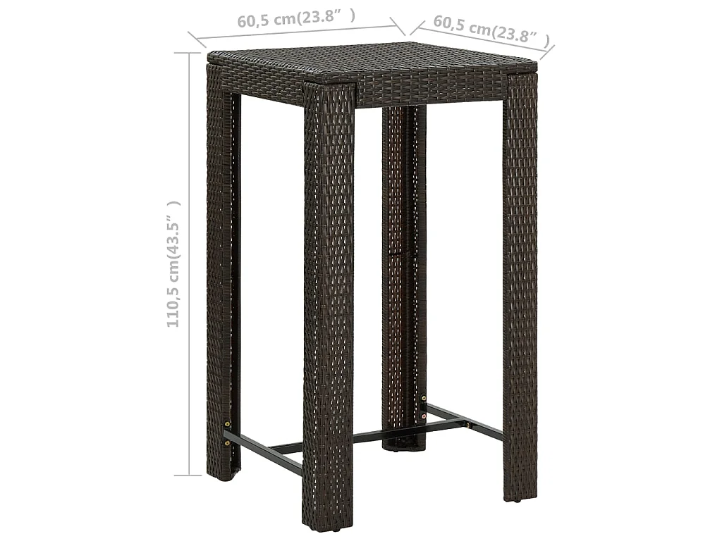 Table à manger de jardin Marron 60,5x60,5x110,5 cm Résine tressée GHR80453