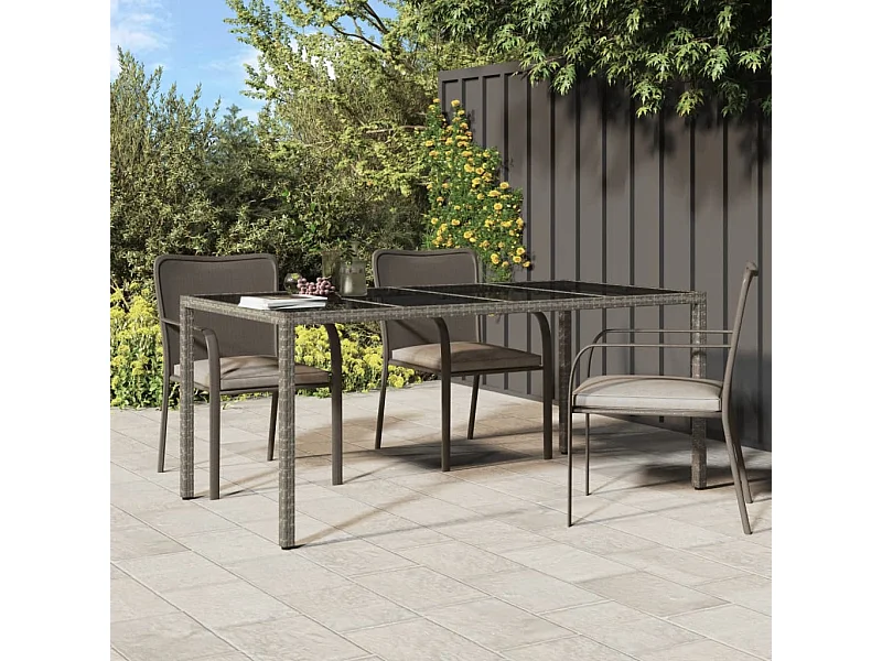 Table de jardin Gris 190x90x75 cm Verre trempé/résine tressée GHR75551