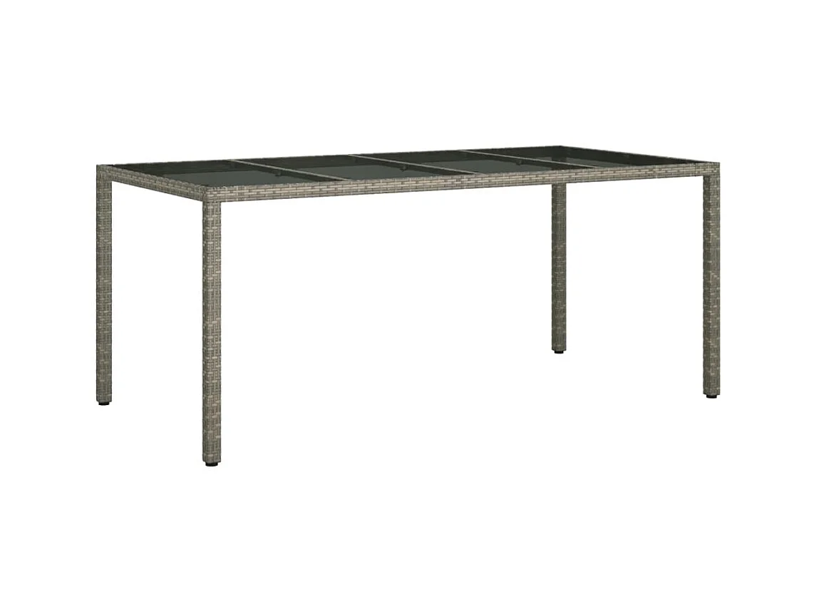 Table de jardin Gris 190x90x75 cm Verre trempé/résine tressée GHR75551