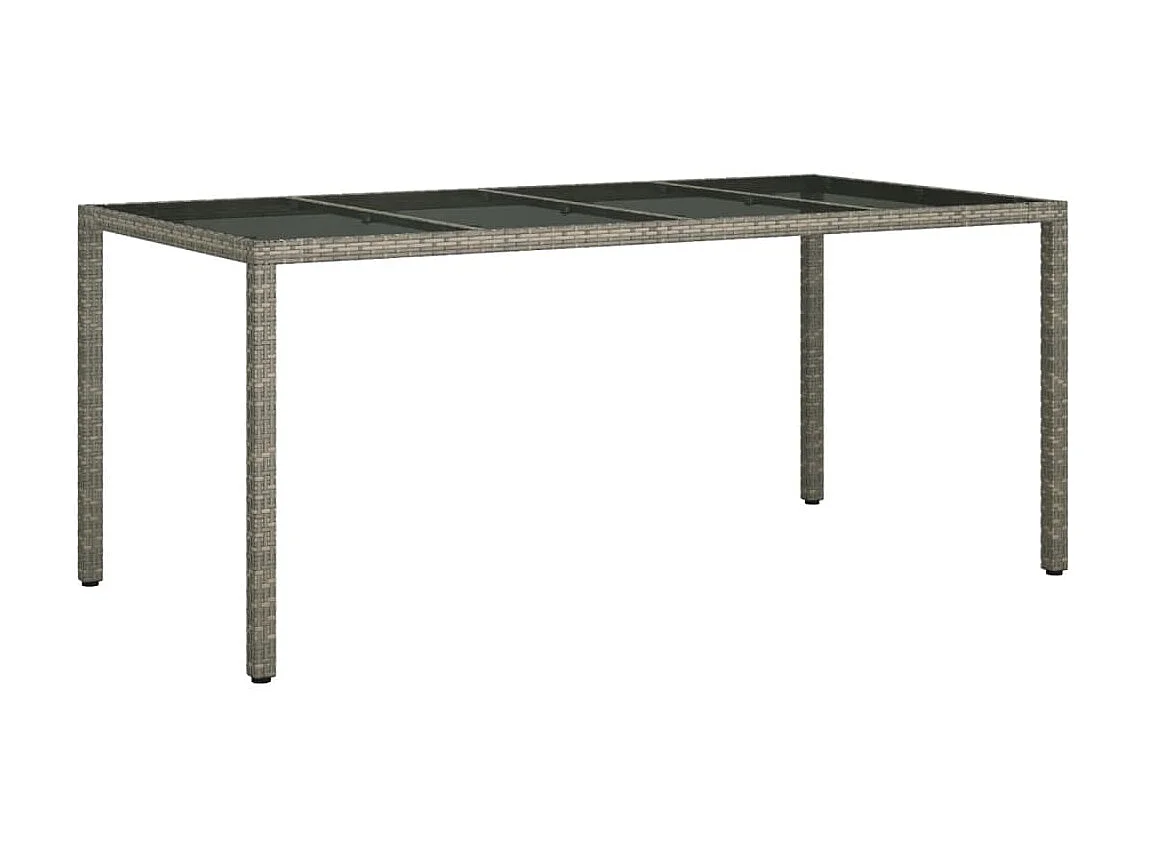 Table de jardin Gris 190x90x75 cm Verre trempé/résine tressée GHR75551