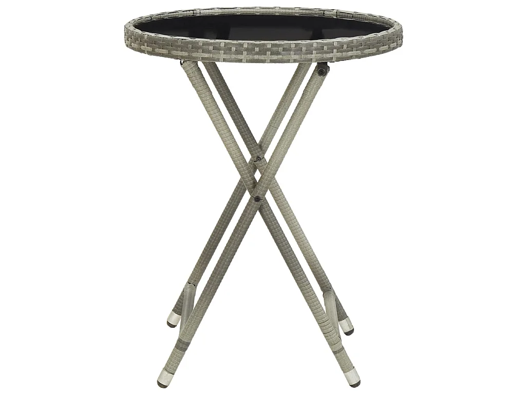 Table à thé Gris 60 cm Résine tressée et verre trempé GHR29595