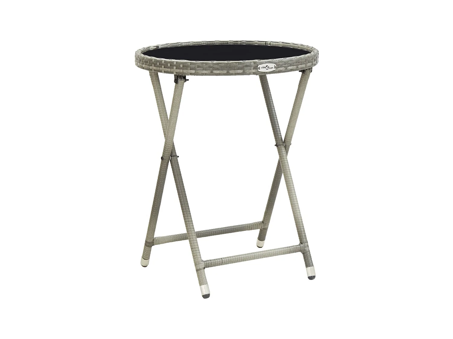 Table à thé Gris 60 cm Résine tressée et verre trempé GHR29595