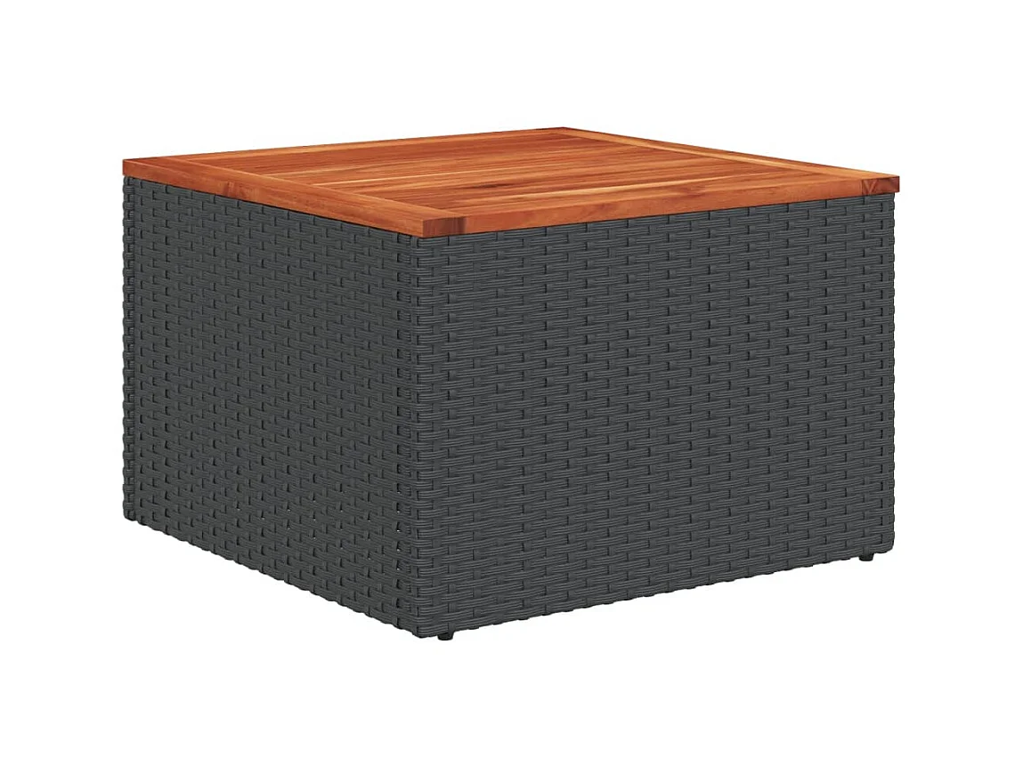Table de jardin noir 55x55x37 cm résine tressée et bois acacia GHR38151