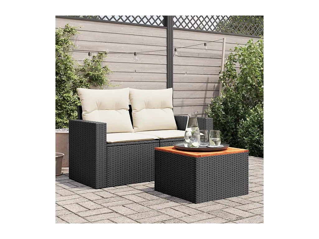 Table de jardin noir 55x55x37 cm résine tressée et bois acacia GHR38151