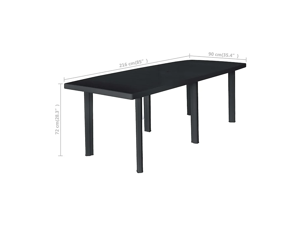 Table de jardin Anthracite 216x90x72 cm Plastique GHR26477