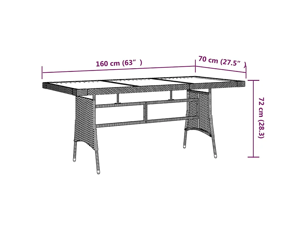 Mesa de jardim 160x70x72 cm vime PE e acácia maciça preto PT497289