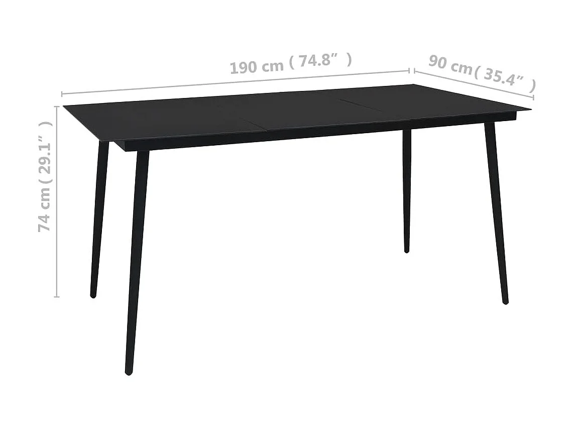 Table à manger de jardin Noir 190x90x74 cm Acier et verre GHR46353