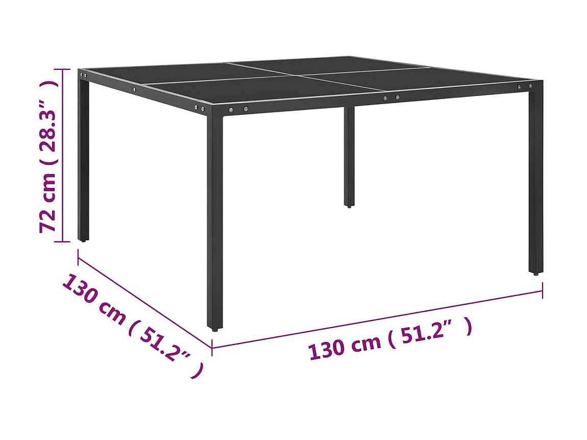 Table de jardin Anthracite 130x130x72 cm Acier et verre GHR43672