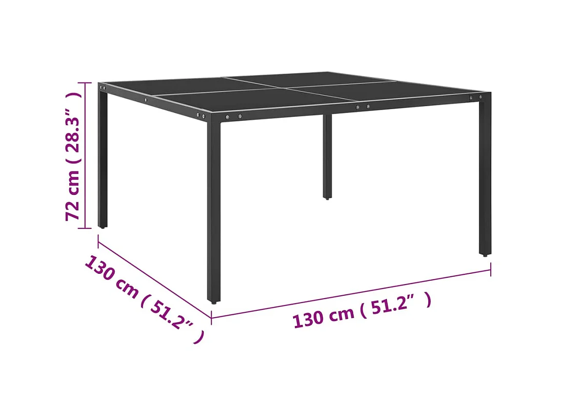 Table de jardin Anthracite 130x130x72 cm Acier et verre GHR43672