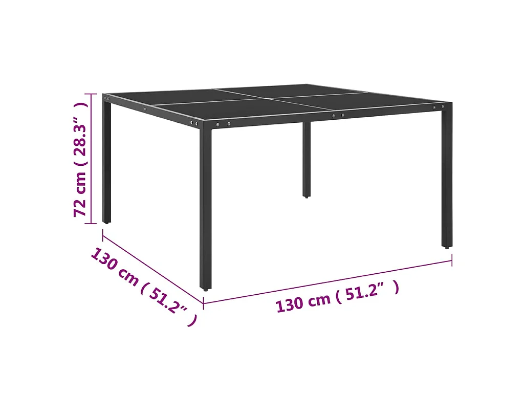 Table de jardin Anthracite 130x130x72 cm Acier et verre GHR43672