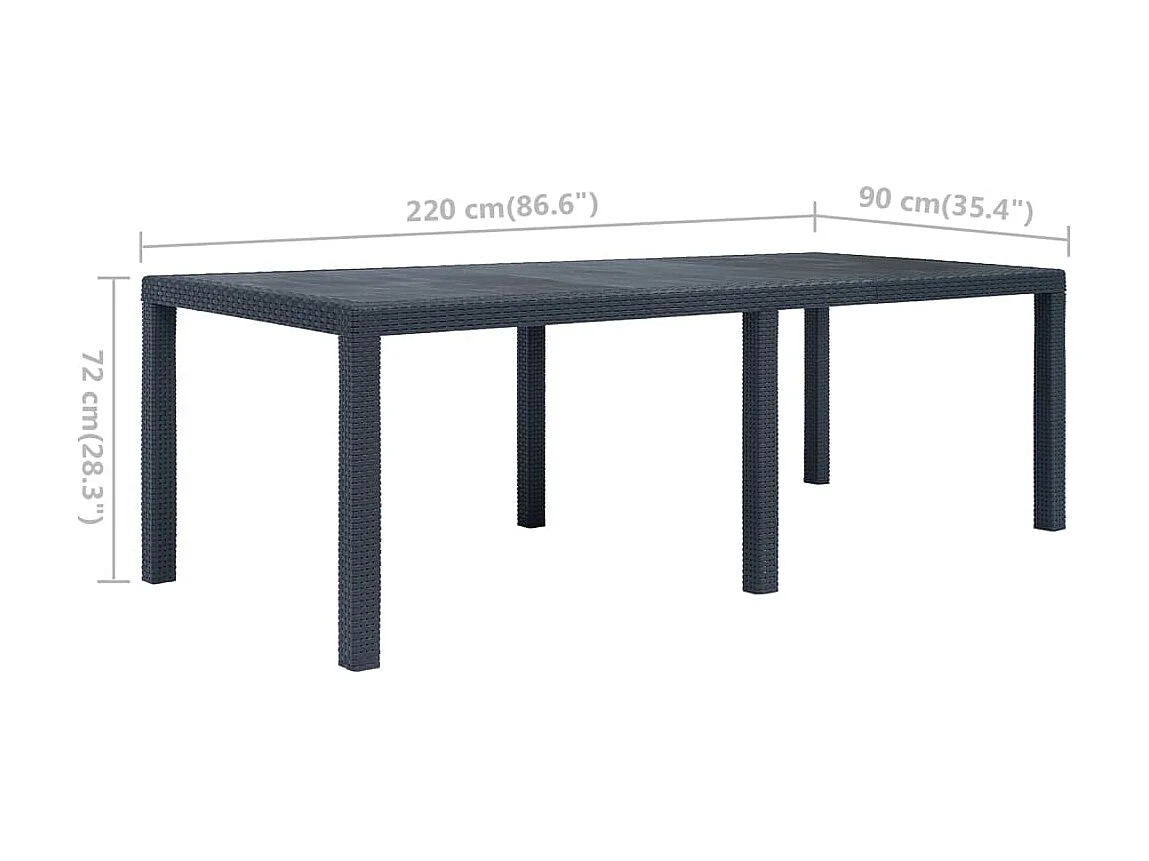Table de jardin Anthracite 220x90x72 cm Plastique Aspect rotin GHR30129