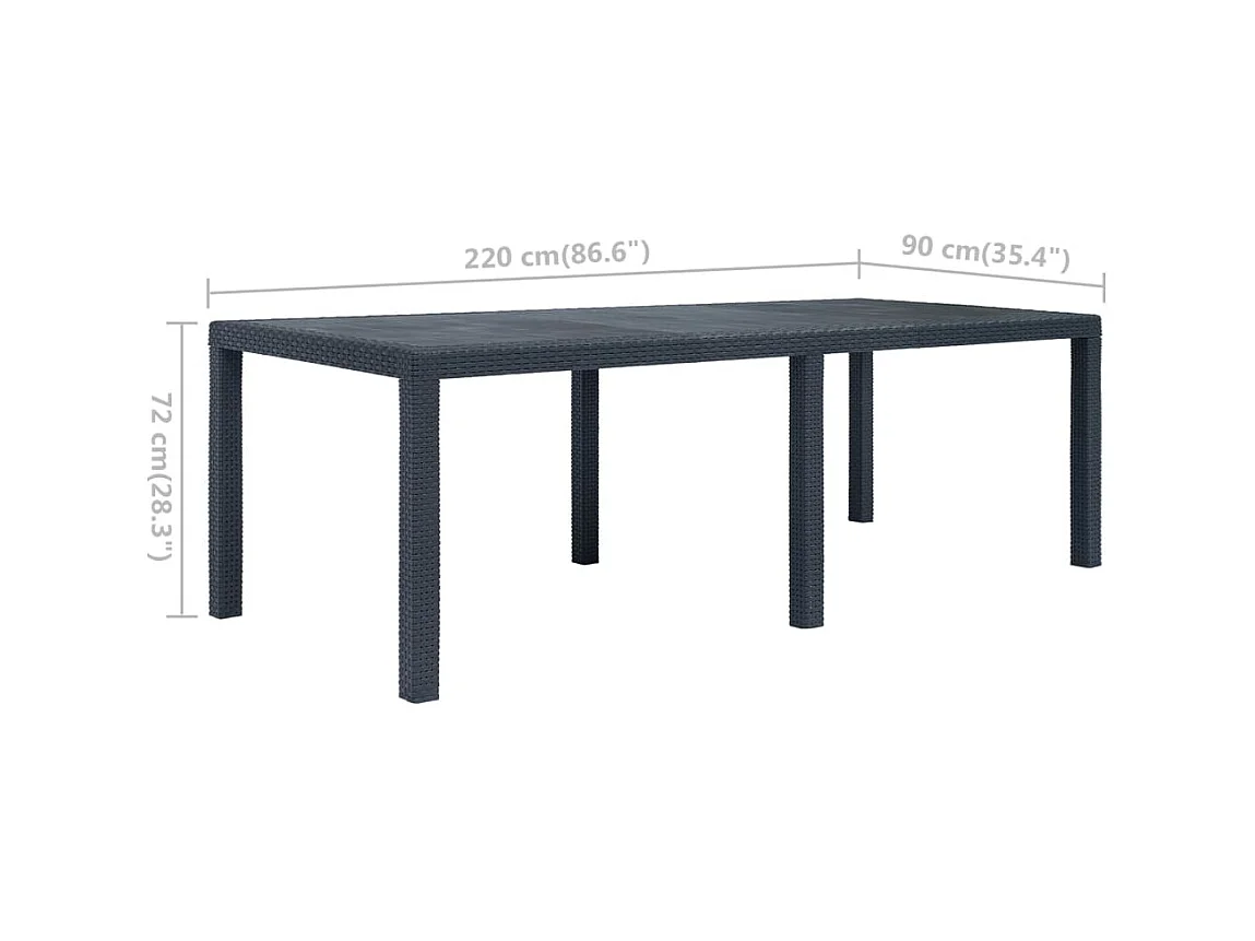 Table de jardin Anthracite 220x90x72 cm Plastique Aspect rotin GHR30129