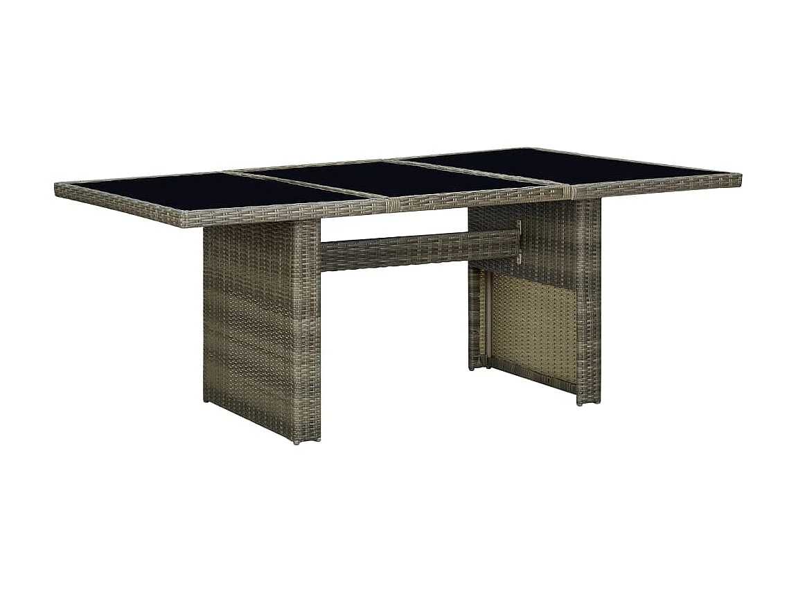 Mesa de comedor de jardín de ratán sintético marrón y vidrio templado KOW89564