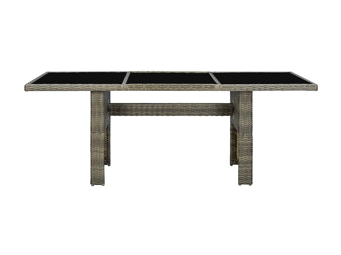 Mesa de comedor de jardín de ratán sintético marrón y vidrio templado KOW89564