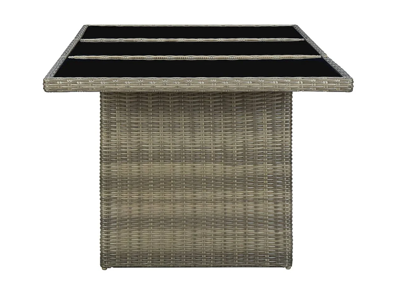 Mesa de comedor de jardín de ratán sintético marrón y vidrio templado KOW89564