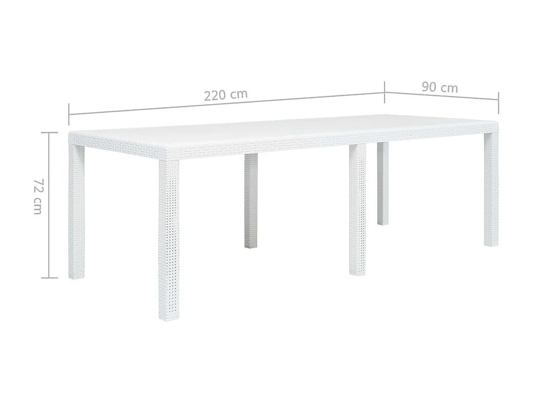 Table de jardin Blanc 220x90x72 cm Plastique Aspect de rotin GHR38973