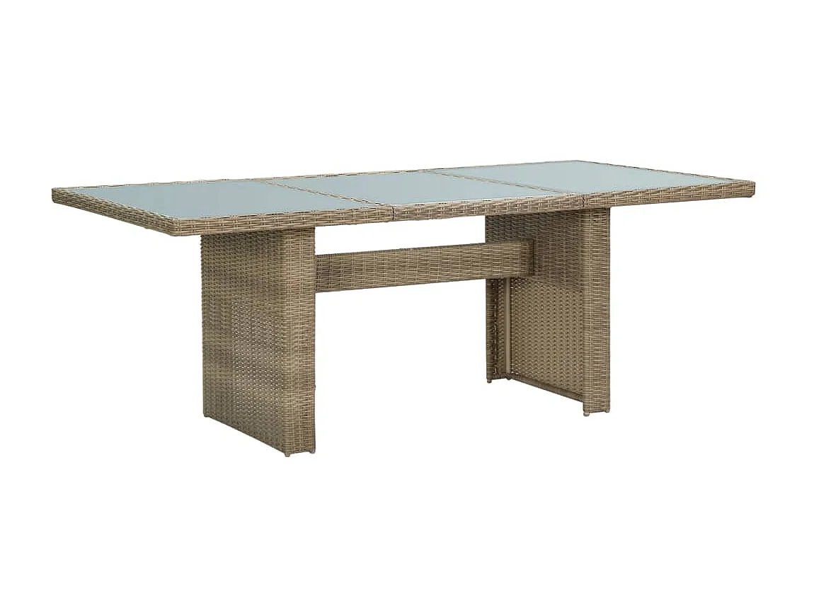 Mesa de comedor jardín vidrio y ratán PE marrón 200x100x74 cm KOW22532