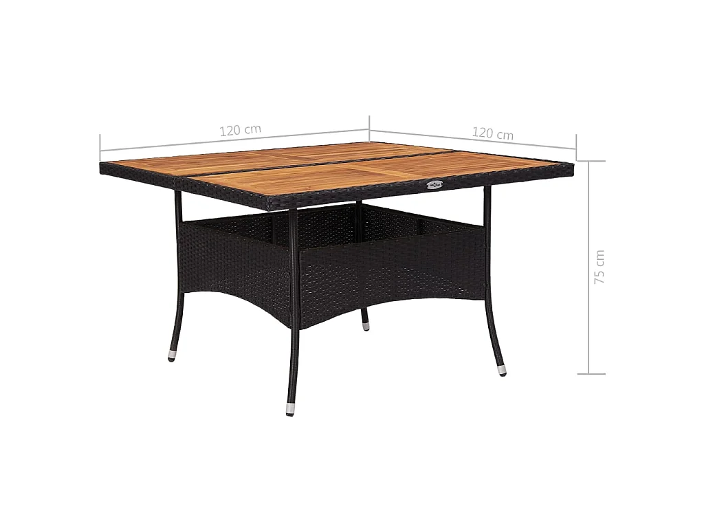 Table d'extérieur Noir Résine tressée et bois d'acacia solide GHR58577