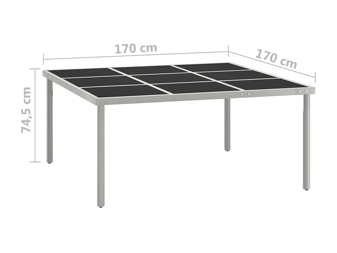 Mesa de jantar para jardim 170x170x74,5 cm vidro e aço PT276104