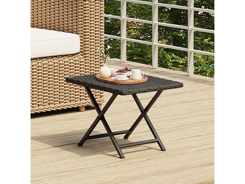 Table pliable noir 45x35x32 cm résine tressée GHR84608